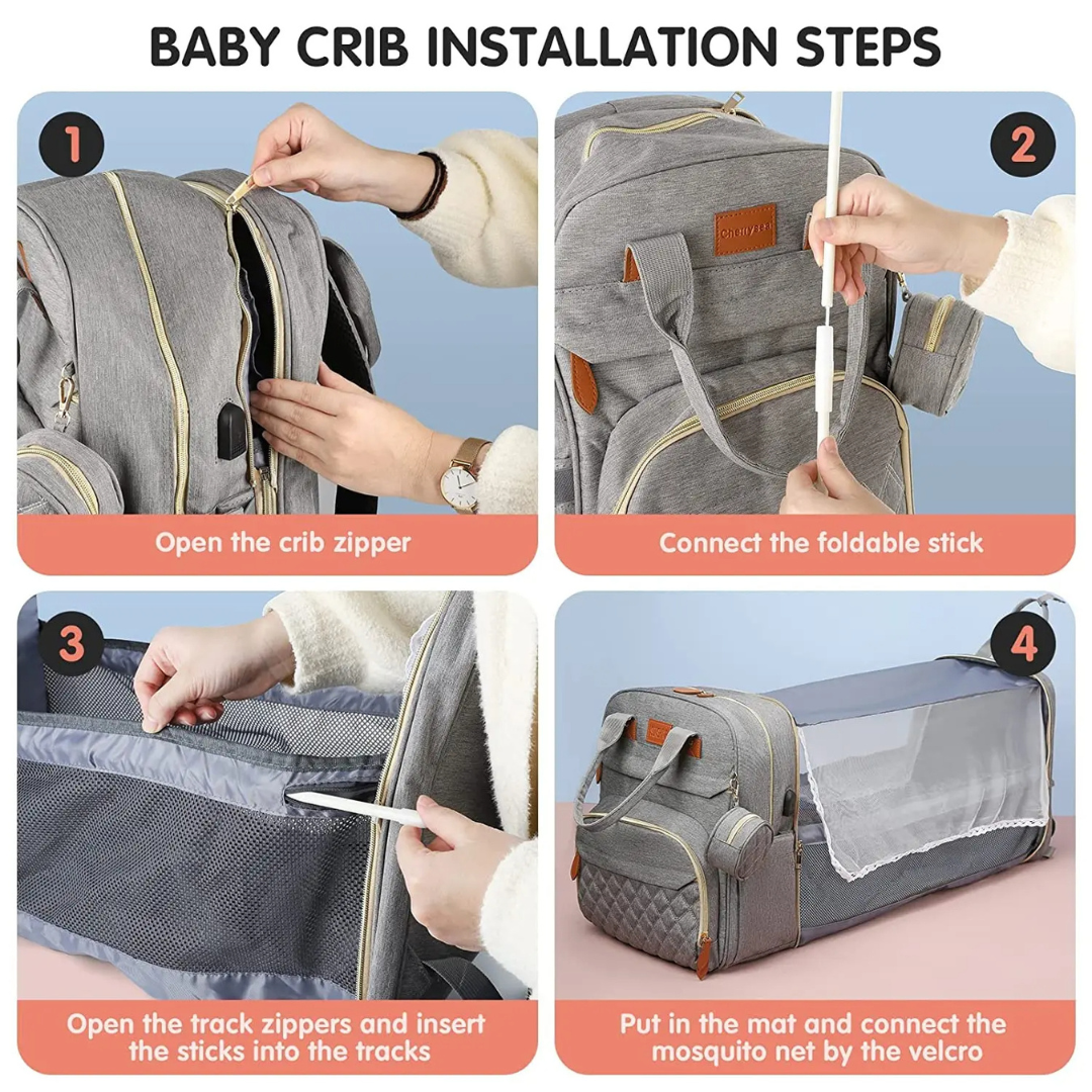 MommyNest®

Baby Bag with Mosquito Net Crib & USB Charging